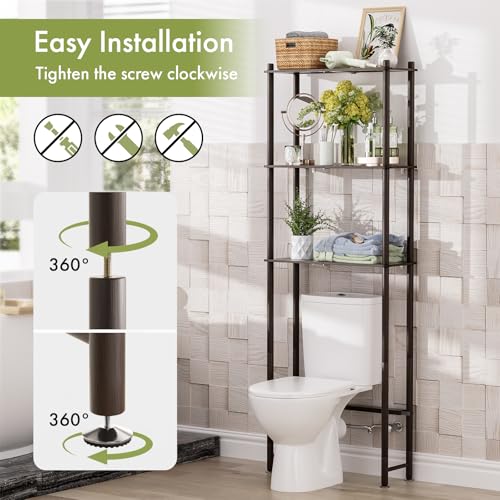 AmazerBath Bamboo Over The Toilet Storage Shelf, Over Toilet Bathroom Organizer Rack, 3-Tier Bathroom Shelves Over Toilet, Space Saver, Espresso - style: Espresso-3-tier