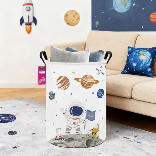 Laundry Hamper Large Canvas Fabric Lightweight Storage Basket/Toy Organizer/Dirty Clothes Collapsible Waterproof for College Dorms, Boys and Girls Bedroom,Bathroom(Space astronaut) - color: Space astronaut