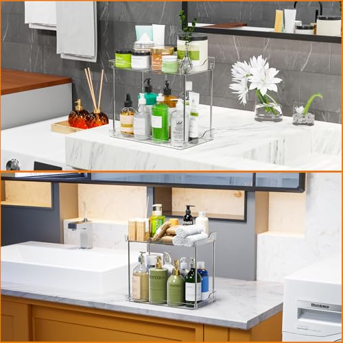 Yieach Clear Acrylic Bathroom Counter Organizers and Storage Tray, 2 Tier Makeup,Perfume,Skincare Organizer Shelf & Vanity Storage for Bedroom and Counter Top Spice Racks for Kitchen Corner,Rectangle - size: 2 Tier-Rectangular