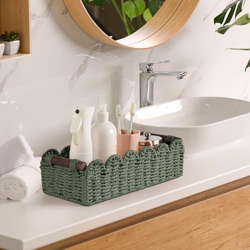 Toilet Paper Storage Basket Bathroom Counter Organizer Wicker Baskets for Organizing Cute Basket for Apartment Bedroom Nursery Room Kitchen Bathroom Decor-Green - color: Green