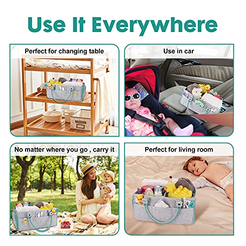 Baby Diaper Caddy Organizer for Boy or Girl Large Nursery Storage Bin Basket Portable Holder Tote Bag for Changing Table and Car Baby Shower Gifts Newborn Essentials Stuff Registry Must Haves Item - color: green