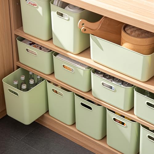 5 pack large plastic White storage bins with Lids, Toy Box Chest with Handle，Organizer Containers Baskets for Baby,Nursery，Shelves，Playroom, Bedroom，Office,Closet，home (Light Green, 5L) - color: Light Green, size: Set of 5 Large