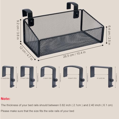 Bedside Shelf Bunk Bed Organizer Shelf Hanging Storage Metal Basket Phone Holder for Bedroom,Dorm,Office - Easy Use for Both Adult and Kids (Black) - color: Black