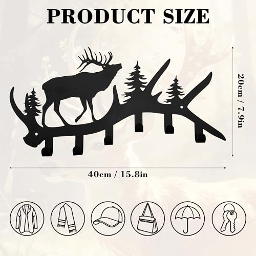 Elk Antler Key Holder Wall Mount – Rustic Key Rack for Wall with Hooks, Black Metal Deer Key Hanger, Wall-Mounted Key & Coat Hooks for Entryway, Cabin or Mudroom - color: Elk Antler