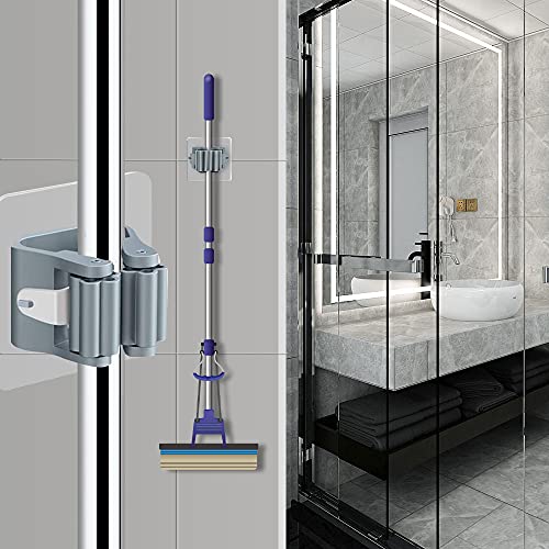 3-H 25-Pack Self Adhesive Broom Holder Wall Mount - Heavy Duty No Drill Broom Organizer for Garage Closet Kitchen, Plastic Storage Rack for Brooms Mops Tools, Peel and Stick Adhesive - color: Grey, size: 25