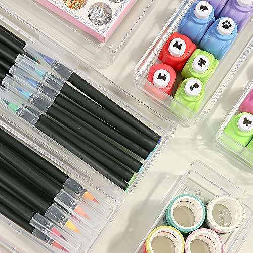 LotFancy Clear Drawer Organizers, 6'' x 3'' x 2'', Set of 3, Drawer Organizer Trays for Desk, Plastic Storage Bins for Bathroom, Makeup, Utensils, Stackable - size: 6x3x2''