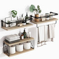 Fixwal Bathroom Shelves Over Toilet, Floating Shelves Wall Mounted with Metal Frame and Towel Bar for Bathroom, Kitchen, Bedroom, Living Room (3 Plus 1 Rustic Brown) - color: 1-rustic Brown