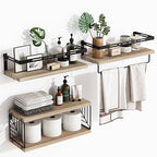 Fixwal Bathroom Shelves Over Toilet, Floating Shelves Wall Mounted with Metal Frame and Towel Bar for Bathroom, Kitchen, Bedroom, Living Room (3 Plus 1 Rustic Brown) - color: 1-rustic Brown