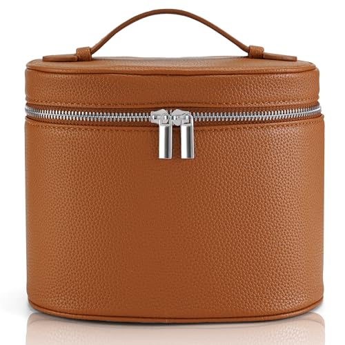 Makeup Bag Vanity Case Cosmetic Bag with Removable Divider Travel Toiletry Bag for Women Portable Make up Box Organizer, Brown - color: Brown