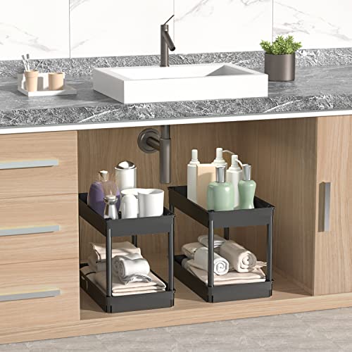 Sooyee 4 Tier Wide Storage Cart Mobile Shelving Unit Organizer Slide Out Storage Rolling Utility Cart Tower Rack for Kitchen Bathroom Laundry, Plastic & Stainless Steel,Black - color: Black, size: Wide
