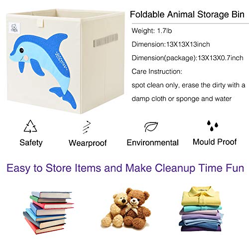 CLCROBD Foldable Animal Cube Storage Bins Fabric Toy Box/Chest/Organizer for Toddler/Kids Nursery, Playroom, 13 inch (Dolphine) - color: Dolphine