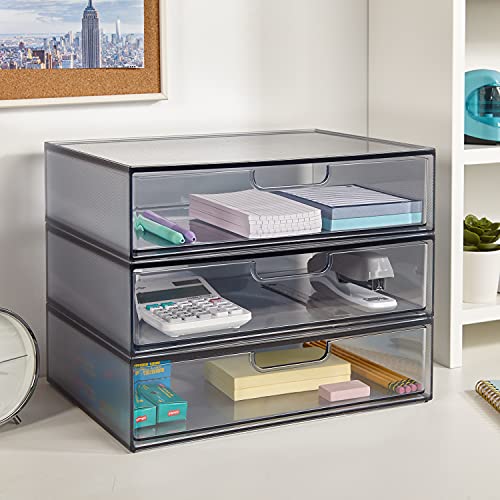 STORi STAX Plastic Stackable Organizer Drawer in Grey | 12.5-inches Wide | Organize Office Desk Accessories and Sort Letter-Size Paper | Made in USA - color: Grey, size: Open 1pk