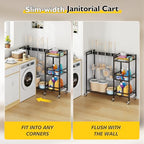Broom Holder with Cleaning Supplies Organizer, Movable Broom Closet Storage Cabinet with Cleaning Caddy, Cleaning Cart with Mop Rack, Janitorial Housekeeping Cart on Wheels, Laundry Room Organization - size: Large