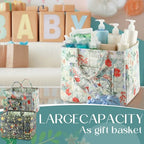 2 Pcs Quilted Fabric Storage Basket with Handles 13"x11"x10.6" Boho Foldable Floral Laundry Organizer Bin for Home Picnic Shopping Travel