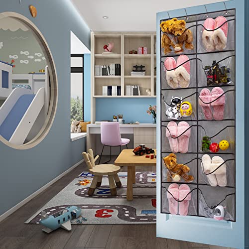 Extra Large Pockets Shoe Organizer Hanging Shoe Rack Organizer for Bedroom Shoe Storage Bathroom Shoe Holder with 12 Clear Pockets (12 Large Pockets-Grey) - color: 12 Large Pockets-Grey