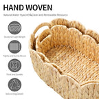 Coeusy Scalloped Basket Set of 2,Water Hyacinth Basket for Organizing and Decor,Hand-Woven Wicker Storage Baskets with Built-In Handles for Nursery,Gift,Laundry