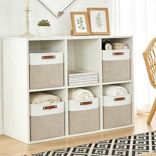 Bagnizer 13x13 Cube Storage Bins, Collapsible Fabric Storage Box, 4 Pack Closet Baskets with Handles for Organizing, Shelf, Toys, Clothes, Home, Office, Nursery (Beige&White) - color: Beige / Off-White, size: Cube - 13"x13"x13"