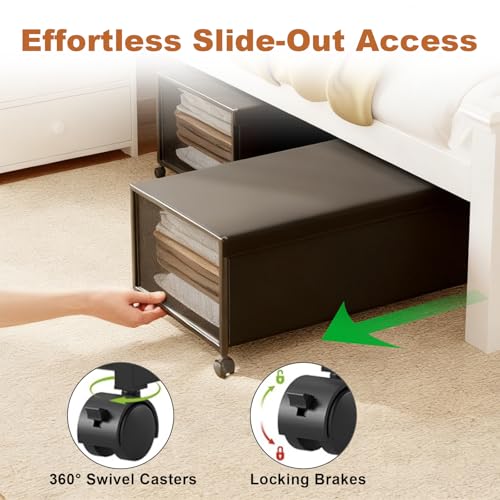 2 Pack Under the Bed Storage Containers,12 inch Height Under Bed Shoe Storage,31inch Long Underbed Storage with Wheels,Large Rolling under bed Clothes Storage Drawers with Lid for Dorm Tall,Black - color: Black, size: 2PC (31"Lx17"Wx12"H)