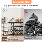 2 Rows 4 Tier Shoe Rack, Black Metal Stackable Shoe Shelf with Multifunctional Hooks, Hold 16-20 Pairs, Space Saving Shoe Organizer for Closet, Bedroom - size: 2 Row 4 Tier