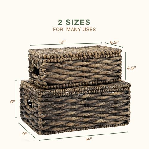 Set of 2 Black Wicker Baskets with Lid - color: Black
