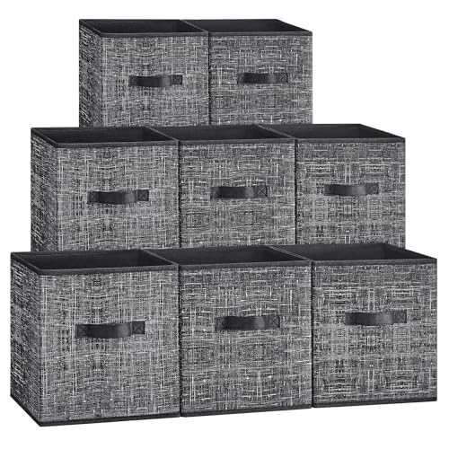 SONGMICS Storage Cubes, 10.2 x 10.2 x 11 Inches Non-Woven Fabric Bins with Double Handles, Set of 8, Closet Organizers for Shelves, Foldable, for Clothes, Ink Black UROB826B01 - color: Ink Black, size: 8 Pack (10.2"L x 10.2"W x 11"H)