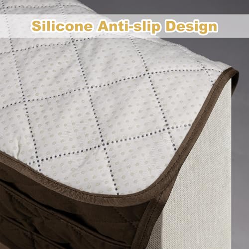 Remote Control Holder for Recliner,Non Slip Armchair Caddy,Sofa Armrest Storage Organizer for Recliner Couch With 6 Pockets for TV Remote,Cell Phone,Magazine - color: Brown