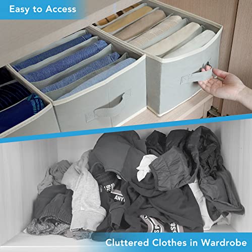 3 Pcs Large Size Wardrobe Clothes Organizers 6 Grids for Pants, Jeans, Sweater, T-shirt, Thin Coat, Dress Stackable Closet Drawer Organizer Storage Bin Container with Sturdy Handles, Grey - color: Grey, size: 3 Pack