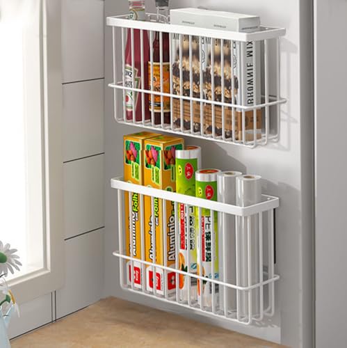 2 Piece Kitchen Cabinet Door Storage Box,Self Adhesive Wall Mounted Storage Boxes,Wardrobe/Bathroom/Refrigerator Small Items Organizer Storage Box (White) - color: White