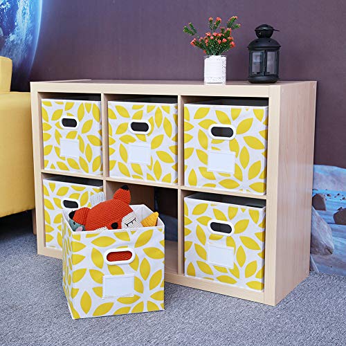 MAX Houser Fabric Storage Bins Cubes Baskets Containers with Dual Plastic Handles for Home Closet Bedroom Drawers Organizers, Flodable, Set of 6 (Yellow) - color: 22 yellow