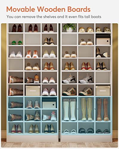 Tribesigns 10-Tier Shoe Storage Cabinet, White Wooden Shoe Rack with 30 Cubbies, Freestanding Tall Entryway Shoe Organizer for Closet, Entryway, Living Room - color: White