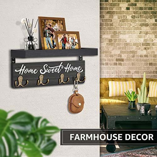 buways Key Holder for Wall Decorative, Rustic Wooden Key Hanger for Wall with 4 Double Key Hooks, Farmhouse Key Holder Rack and Mail Organizer for Home Entryway Decor(Black) - color: Black