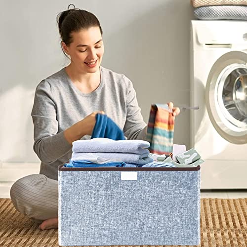 Bagnizer Foldable Storage Bins with Lids, Decorative Storage Baskets, Large Storage Boxes for Home, Office, Bedroom, Closet, Blue, Medium, 4 Pack 14.6 x 9.5 x 9.5” - color: Blue, size: Medium - 4 Pack