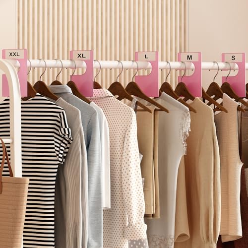 16 Pack White Clothing Rack Size Dividers Plus 45 Labels (1 Inch) and 18 Large Blank Labels, Large Rectangular Clothing Closet Dividers (Pink) - color: Pink, size: 16 PACK
