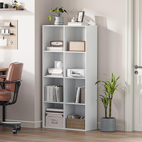 VDNEND Wooden Storage Organizer with Closed Back Panel, 11in Cube Shelf Opening, Bookshelf, Display Shelf,Closet Cabinet for Home and Office (Embossed White, 8-Cube 47.8L*9.45W*24.09H) - color: Embossed White, size: 8-Cube 47.8L*9.45W*24.09H