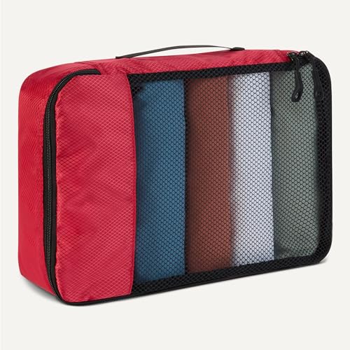 Amazon Essentials 4-Piece Packing Cubes Travel Accessories Set, Luggage Organizer with Double Zipper, Mesh Top, Space-Saving, 2 Medium/2 Large, Red (Previously Amazon Basics) - color: Red, size: 2 x Large, 2 x Medium