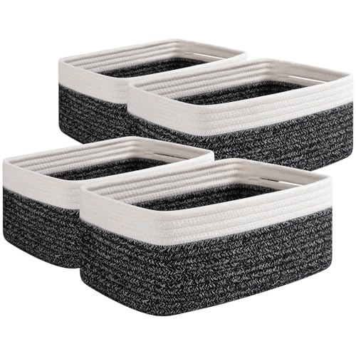OIAHOMY 4 Pack Storage Baskets for Organizing, Small Bins for Shelves, Cute Decorative Storage Bins, Organizer Baskets for Gifts Empty, 11.8''Lx7.8''Wx4.7''H, Black/White - color: Black/White, size: 11.8"*7.8"*4.7"