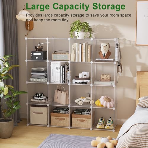 C&AHOME Cube Storage Organizer, 16-Cube Shelves Units, Plastic Storage Cubes, DIY Closet Organizer, Modular Closet Storage Shelf Ideal for Home, 48.4" L × 12.4" W × 48.4" H Transparent Twill UPCS16T - color: Transparent Twill
