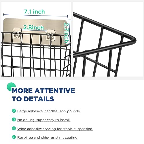 2 Pack Hanging Wall Basket Wire Storage Baskets, Adhesive Basket for Cabinet Door Organizer No Drilling, Hanging Fruit Baskets for Kitchen, Pantry Organization, Bathroom, Black - style: No Drilling,2pack