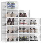 12 Pack X-Large Modular Clear Plastic Stackable Shoe Storage Organizer for Closet, Portable Space Saving Versatile Sneaker Shoe Rack Containers Bins Holders, White0303