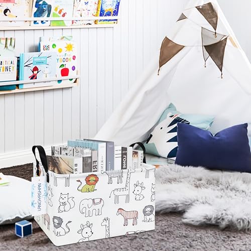 LANGYASHAN Rectangular Storage Bin Collapse Canvas Fabric Cartoon Storage Basket with Handles for Organizing Home Kitchen Boys and Girls Toys Office Closet Shelf Baskets (Rec Simplified Zoo) - color: Rec Simplified Zoo