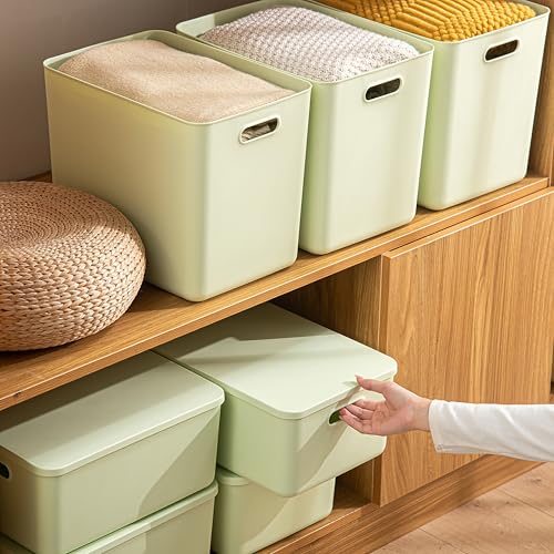 5 pack large plastic White storage bins with Lids, Toy Box Chest with Handle，Organizer Containers Baskets for Baby,Nursery，Shelves，Playroom, Bedroom，Office,Closet，home (Light Green, 5L) - color: Light Green, size: Set of 5 Large