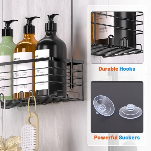 YUOROS Hanging Shower Caddy, Over the Door Shower Organizer Rack 304 Stainless Steel Rustproof Bathroom Storage Shampoo Holder Basket (Black) - color: Black, size: 1 Tier