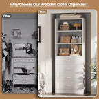 Aheaplus Closet Drawers System, 21.3" Wood Closet Organizer System with 4 Drawers, Modular Walk-in Closet System Storage Unit, Small Closets Wardrobe Rack, Tall Storage Cabinet Unit, White - color: White