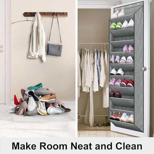SLEEPING LAMB Over The Door Shoe Organizer for Closet with Large Deep Pockets, Narrow Shoe Rack for Door Hanging Boots Storage, Grey - color: Grey, size: 71''