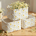Kathfly Daisy Storage Baskets Plush Faux Fur Jacquard Design Laundry Basket with Handles Waterproof Flower Storage Bins Fabric Shelf Baskets for Organizing Closet Clothes - style: Daisy