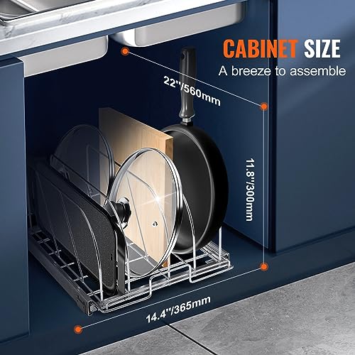 VEVOR Pan and Pot Rack, Expandable Pull Out Under Cabinet Organizer, Cookie Sheet Baking Pans tray Organization, Adjustable Wire Dividers, Steel Lid Holder for Kitchen Cabinet & Pantry Storage, 13.8"W - size: 12 inch, style: Single Tier