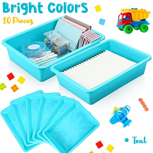 Kigley 6 Pcs Flat Storage Organizer Tray Bin Letter Size Paper Tray for Classroom Art Activity Plastic Stackable File Paper Organizer for Teacher Students School Office Book Organization