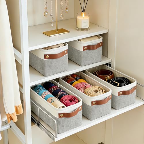 Bagnizer Small Fabric Storage Baskets, 15x6x5 inch Narrow Storage Bins 4-Pack Long Storage Basket for Organizing with Handles, Decorative Basket for Closets, Shelves, Toilet Paper, Grey - color: Gray / Off-White, size: Narrow-15"x6"x5"