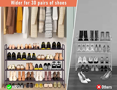 MISSLO 4 Tier Long Shoe Organizer for Closet Shoe Rack for Bedroom Closet Floor Shoe Shelf for Entryway Storage Stackable Wide Shoe Shelf Stores 30 Pairs of Men Sneakers, Brown - color: Brown, size: 4 Tier
