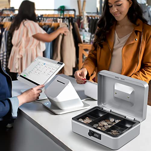 KYODOLED Large Cash Box with Combination Lock,Safe Metal Box for Money, Storage Lock Box with Money Tray,9.84"x 7"x 3.54" Lightgrey Large - color: Lightgrey, size: Large